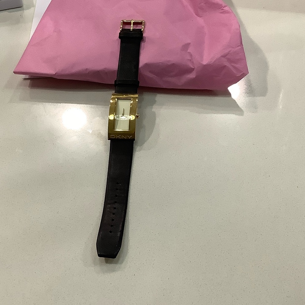 DKNY Women's Watch with Gold Case and Black Strap